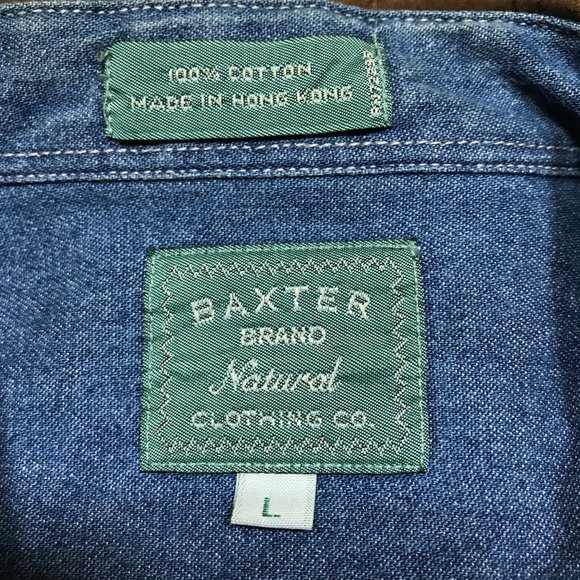 VTG Baxter Brand Workshop Denim Leather Collar Button Cotton Work Shirt Mens L - Picture 6 of 7